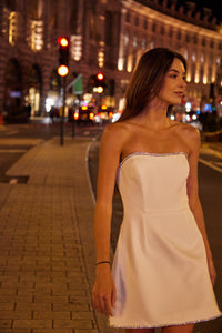 DEBUT COLLECTION | WHITE DIAMOND DETAIL STRAPLESS DRESS