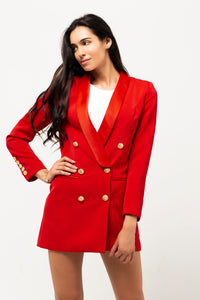 SATIN COLLAR BLAZER DRESS RED