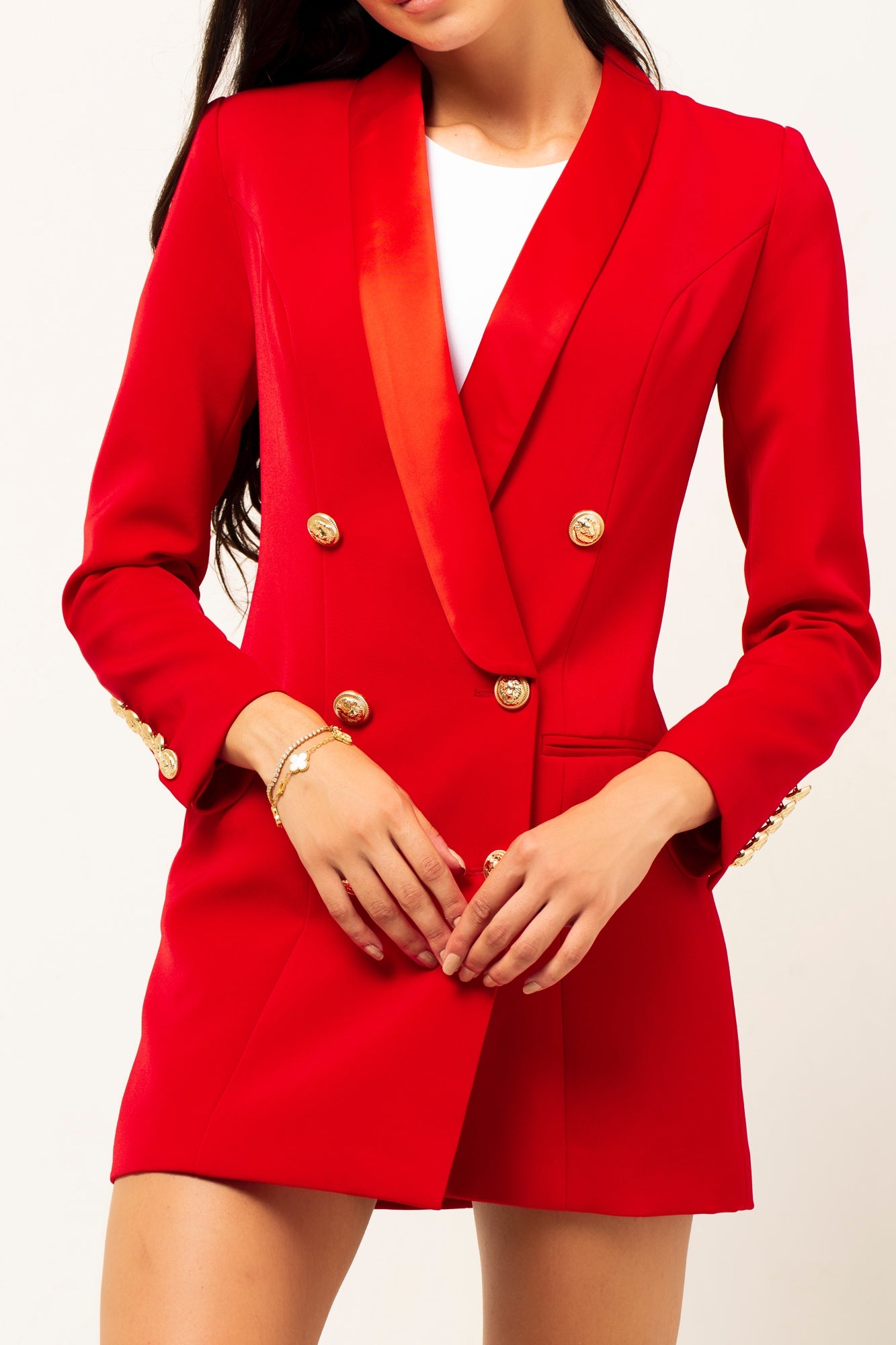 SATIN COLLAR BLAZER DRESS RED