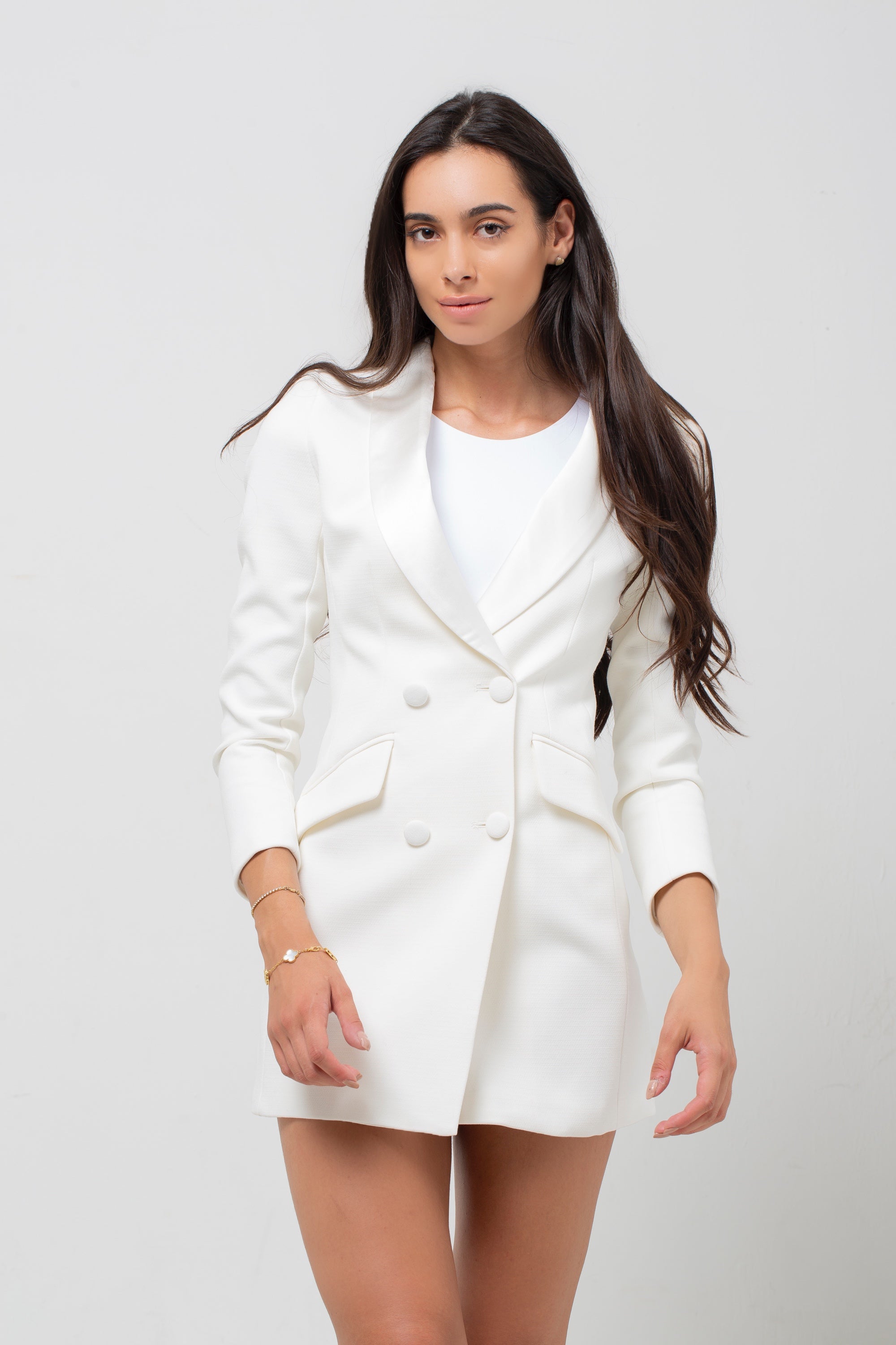 WHITE SATIN TUX DRESS