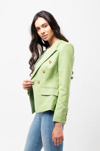 TEXTURED LIGHT GREEN GOLD BUTTON BLAZER