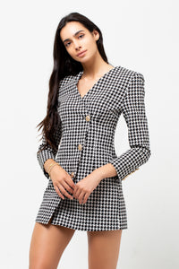 HOUNDSTOOTH THREE GOLD BUTTON DRESS