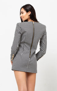 HOUNDSTOOTH THREE GOLD BUTTON DRESS