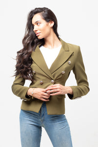 CLASSIC SILVER BUTTON BLAZER OLIVE