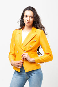 GOLD BUTTON TEXTURED BLAZER ORANGE