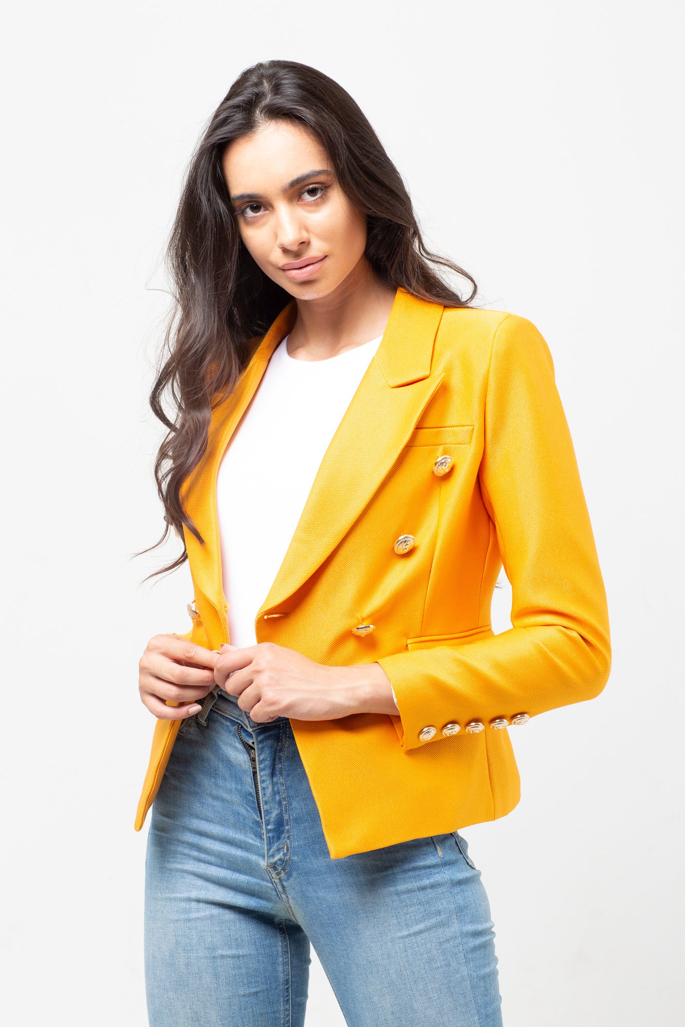 GOLD BUTTON TEXTURED BLAZER ORANGE