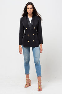 BELTED GOLD BUTTON BLAZER BLACK