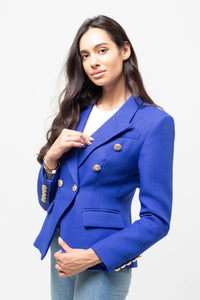 TEXTURED GOLD BUTTON BLAZER COBALT BLUE