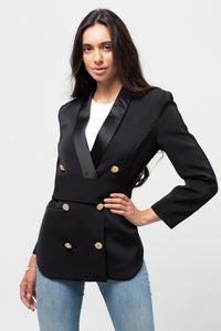 BELTED GOLD BUTTON BLAZER BLACK