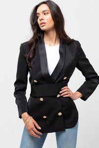 BELTED GOLD BUTTON BLAZER BLACK