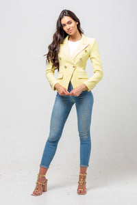 YELLOW/WHITE CHECK GOLD BUTTON BLAZER