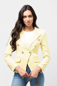 YELLOW/WHITE CHECK GOLD BUTTON BLAZER