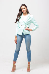 SILVER BUTTON TEXTURED BLAZER MINT