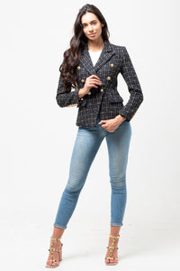 GREY MIX TWEED GOLD BUTTON BLAZER