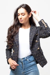 GREY MIX TWEED GOLD BUTTON BLAZER