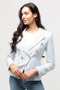 TEXTURED BLUE MIX GOLD BUTTON BLAZER