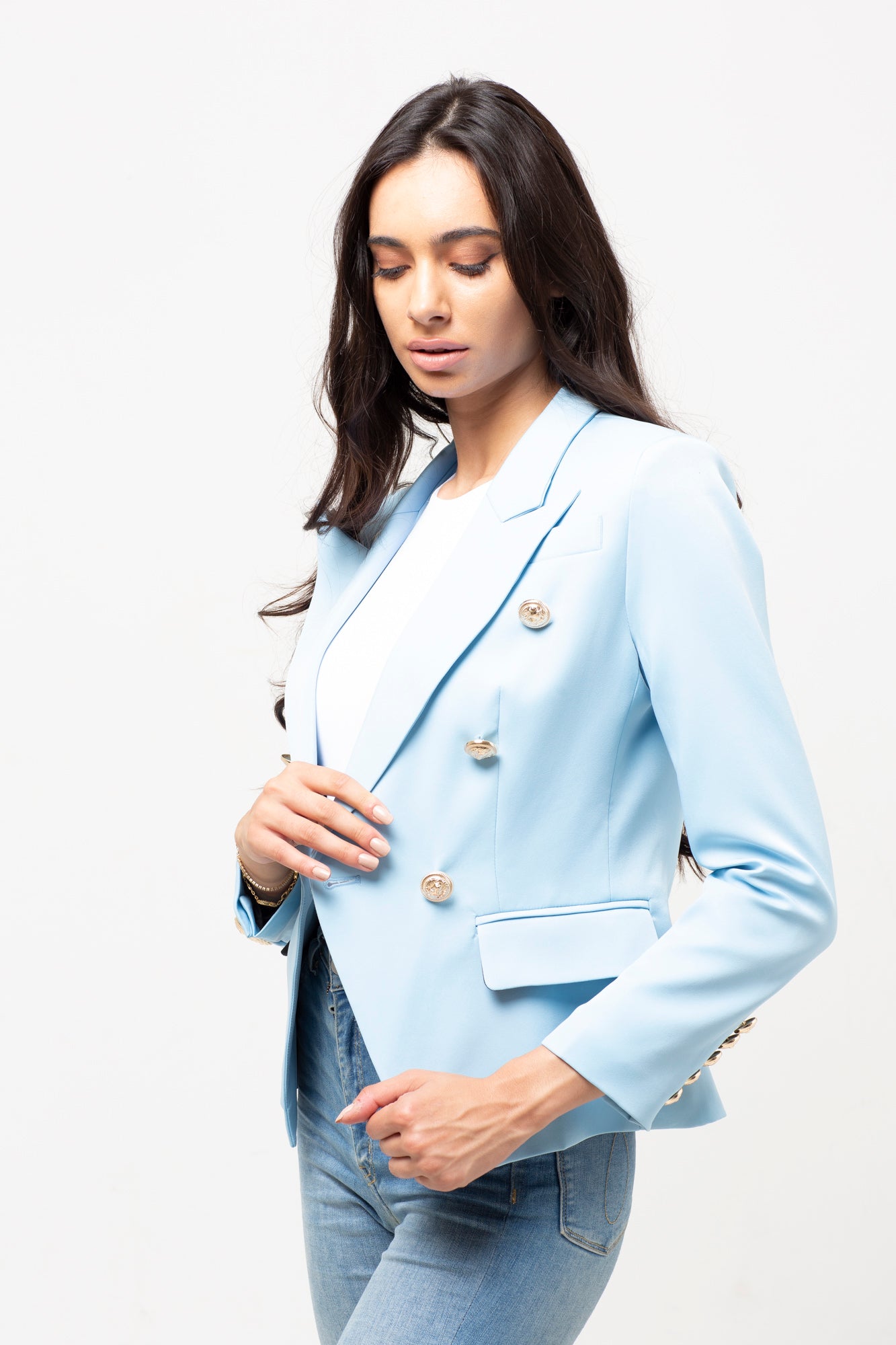 CLASSIC LIGHT BLUE GOLD BUTTON BLAZER