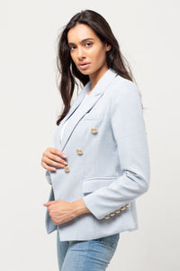 TEXTURED LIGHT BLUE GOLD BUTTON BLAZER