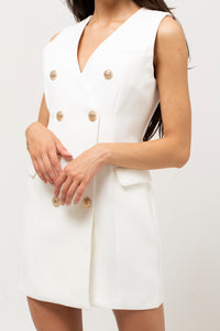 V NECK SLEEVELESS DRESS WHITE