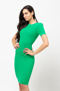 CREW NECK LONG SILVER BUTTON DRESS GREEN