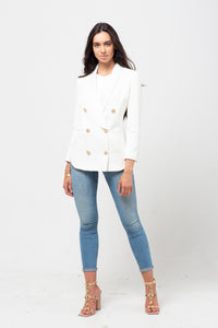 BELTED GOLD BUTTON BLAZER WHITE