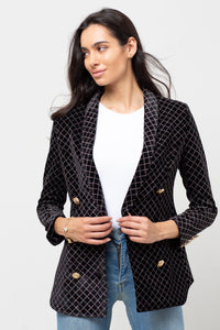 GLITTER VELVET GOLD BUTTON BLAZER BLACK