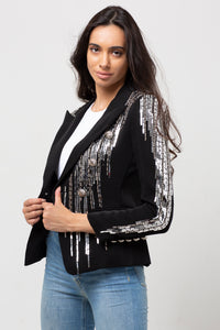 EMBELLISHED SILVER BUTTON BLAZER