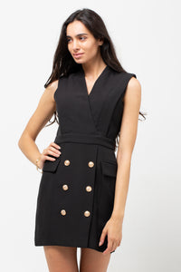 TUX FIT GOLD BUTTON DRESS BLACK