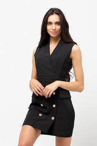 TUX FIT GOLD BUTTON DRESS BLACK