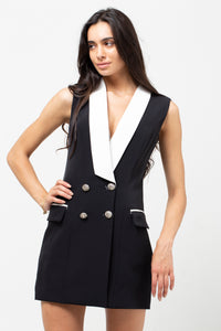 BLACK SLEEVELESS DRESS WHITE COLLAR