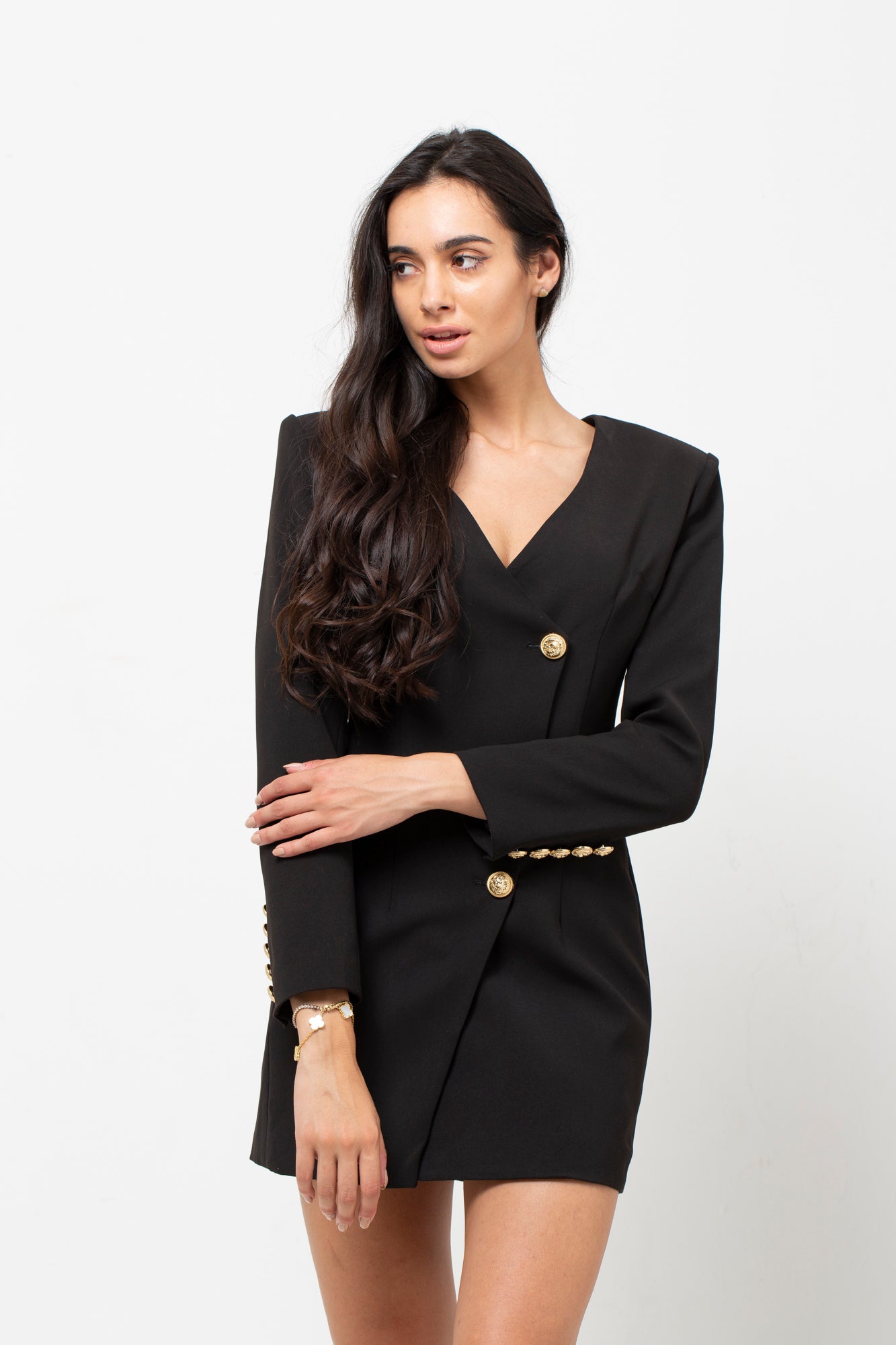 BLACK THREE GOLD BUTTON DRESS